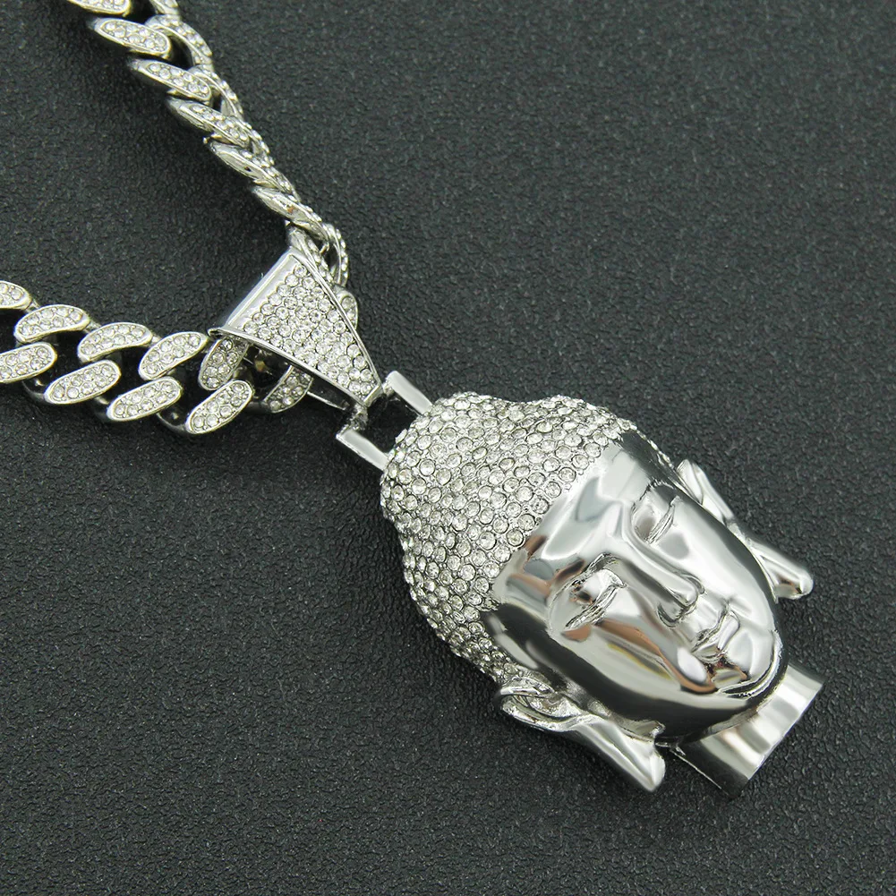 DUYIZHAO Gold Plated Fashion Jewelry Buddha Pendant with Full Rhinestones Cuban Link Chain Hip Hop Jewelry Accessory Gift