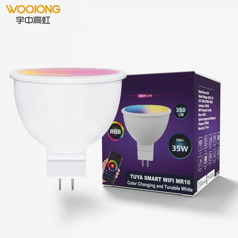 WOOJONG smart lamp focos inteligentes MR16 spotlight gu10 rgbw 5W room led light wifi speaker bulb