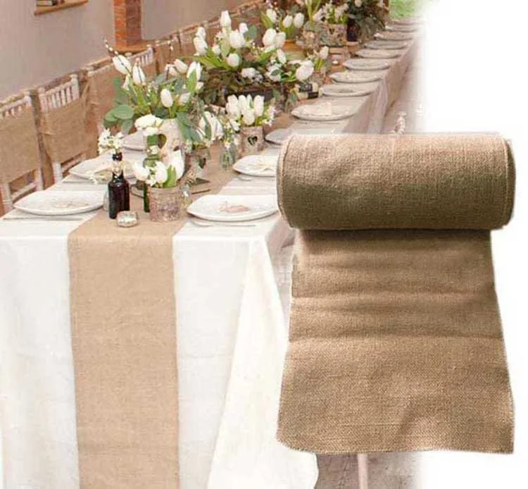 Natural Burlap table runner with overlocked edges