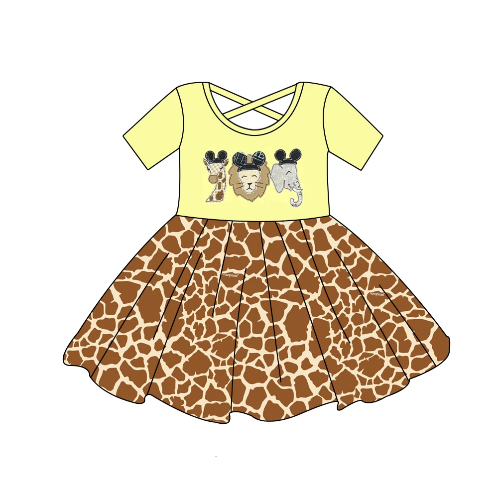 High quality new updated low price baby clothes 100% cotton lion deer elephants short sleeve girls dress kids clothing