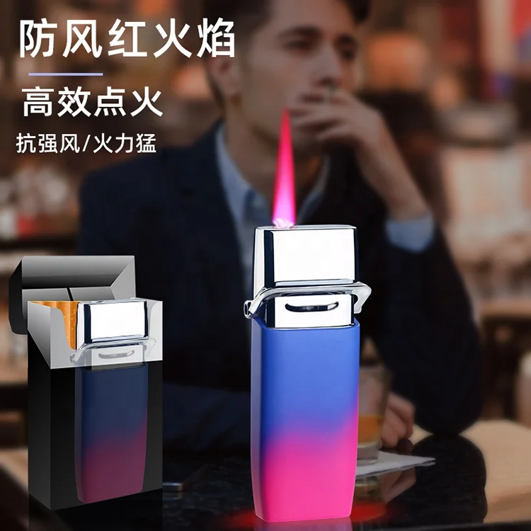 New Creative Gradient Women Gas Lighter Metal Windproof Red Flame Cigarette Lighter Cigarette Set Wholesale