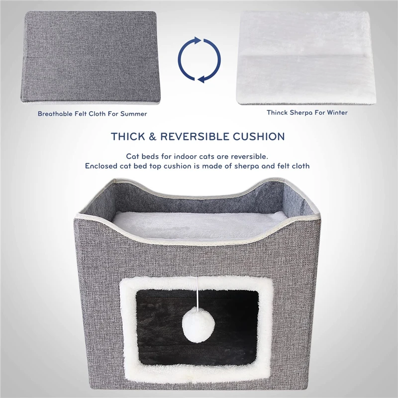 Cat Beds for Indoor Cats - Large House for Pet Cave Foldable Cat hideawy