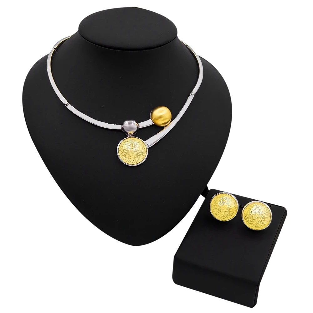  Yulaili New White Gold Plated Collection Beautiful Jewelry Set Yellow Round Pendant Necklace Earring Women Elegant