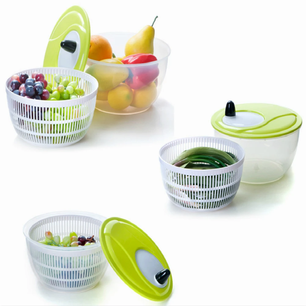 Kitchen Tools Plastic Transparent Salad Spinner With Handle Salad Bowl fruit and Vegetable spinner dryer