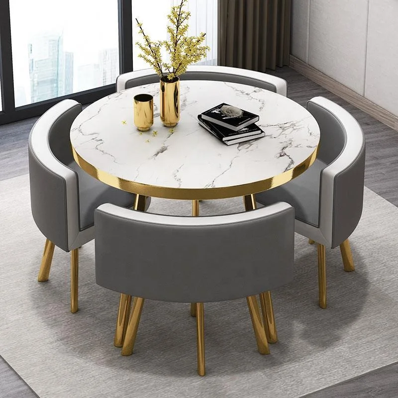 Restaurant gold metal luxury furniture marble dining table set dining table with 4 chairs for sale