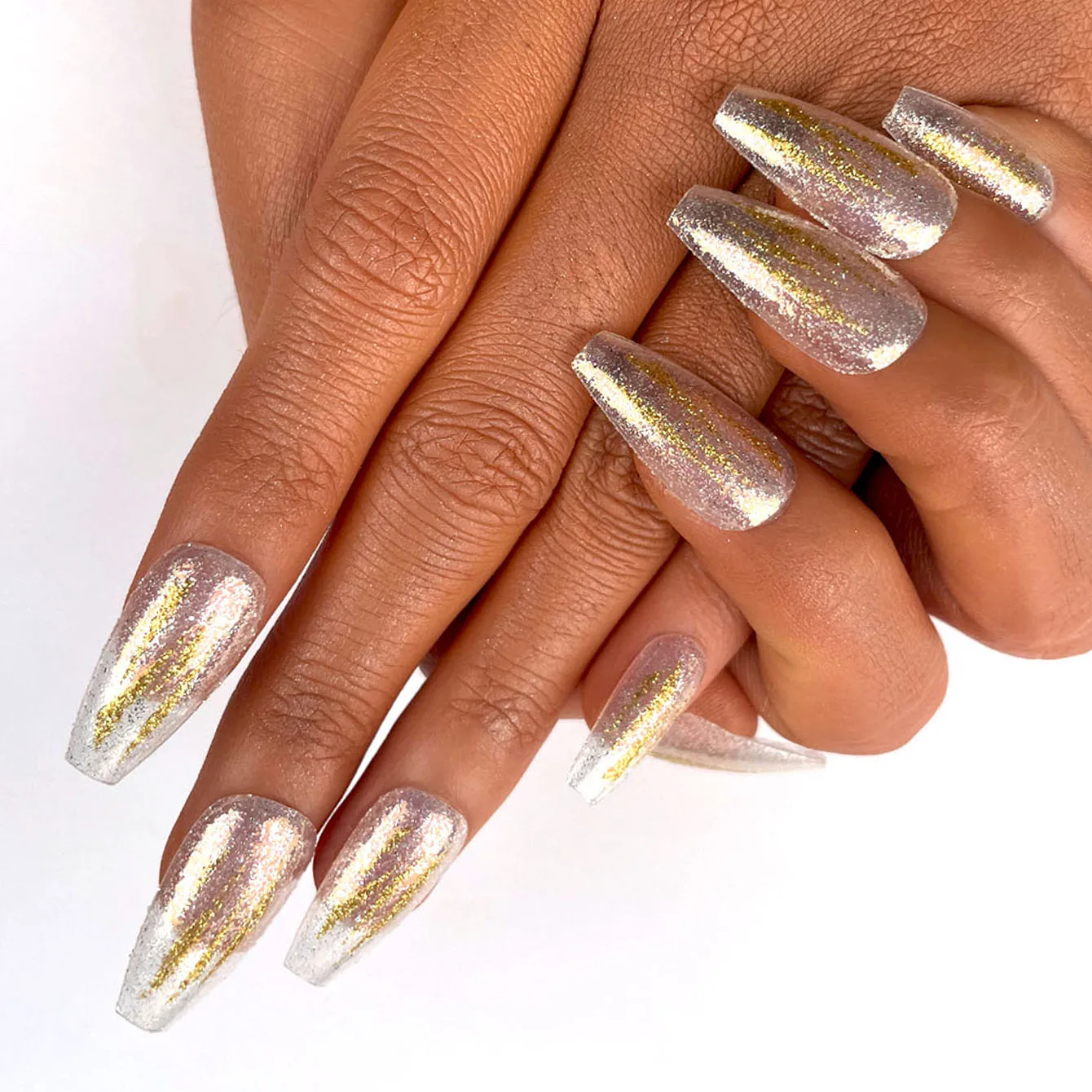 Affordable Wholesale Press On Nail Supplier Silver Glitter Golden Claw Prints Nails Reusable High Quality Press On Nails Acrylic