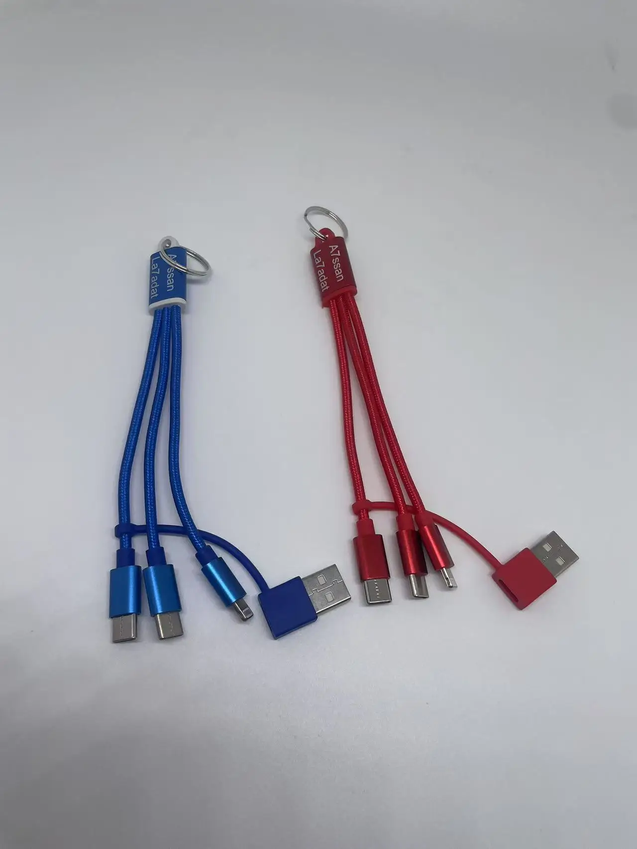 Corporate Promotional Gift Items 5 in 1 Nylon Braided Cable With Dual Sides LED Logo Keychain USB Charging Cable