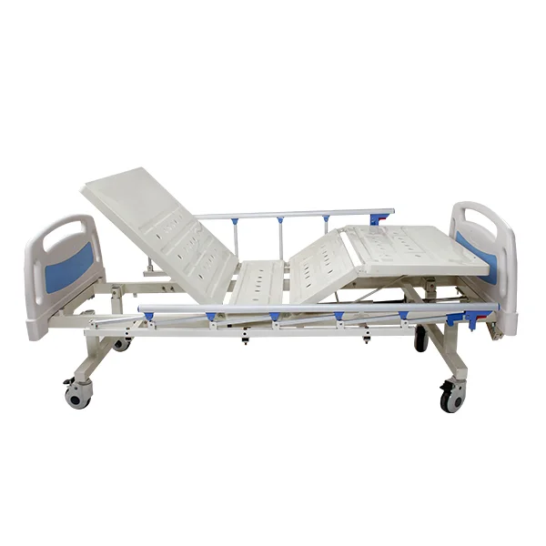 Good quality multi function 2 folding crank stainless steel frame manual hospital bed with ABS board
