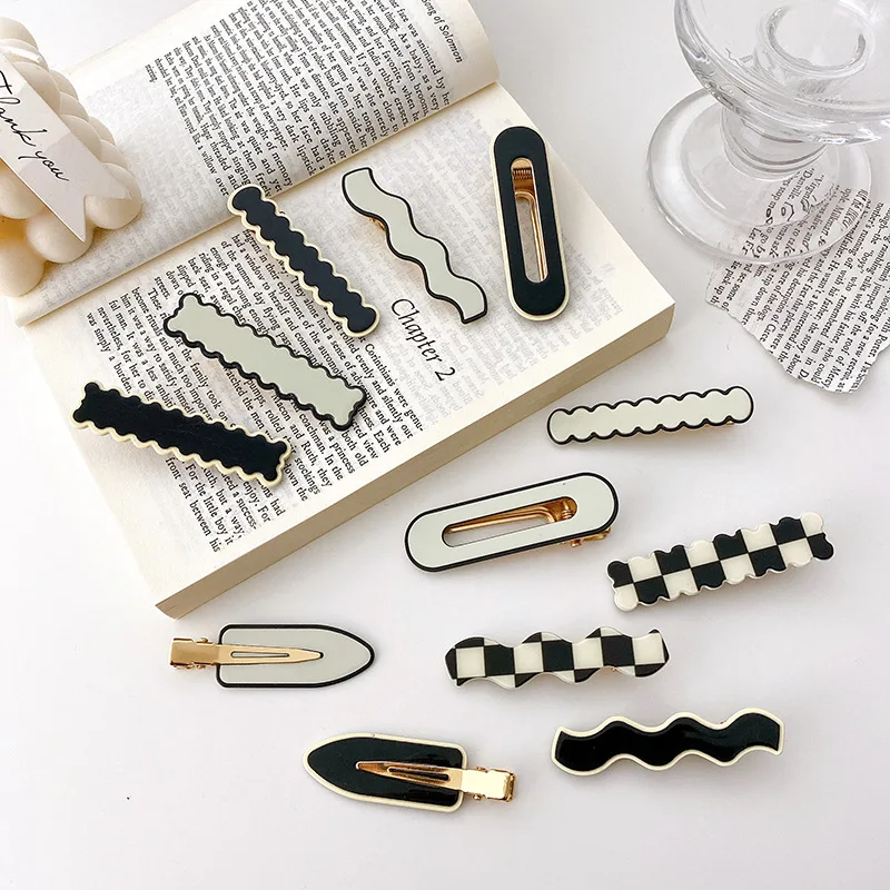 Black White Chess Girls Hair Pin Accessories Claw Women Extensions Seamless Crease Less No Bend Duck Hair Clips