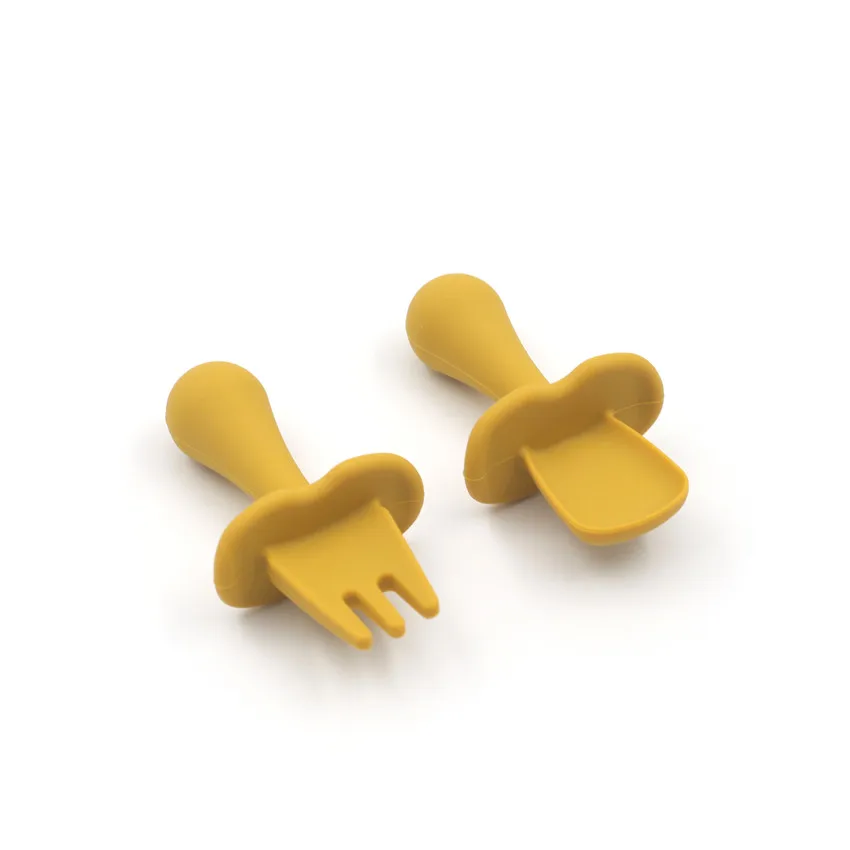 New Design High Quality BPA Free Soft Feeding Baby Training Spoon Silicone Baby Spoon Fork Set
