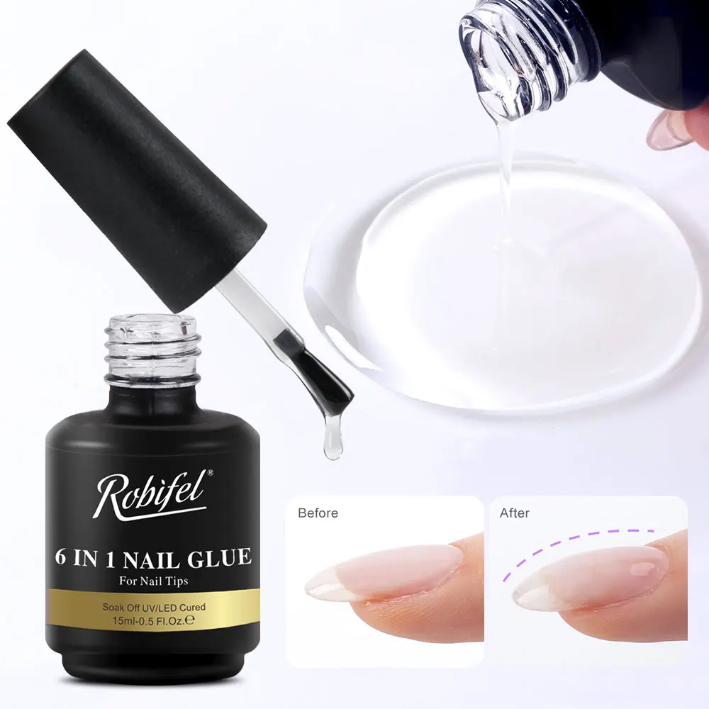 September sales 6 IN 1 Nail Glue Gel Private Label Nails Soak off Base Gel Top Coat UV Extension Custom Solid Gel Nail Glue