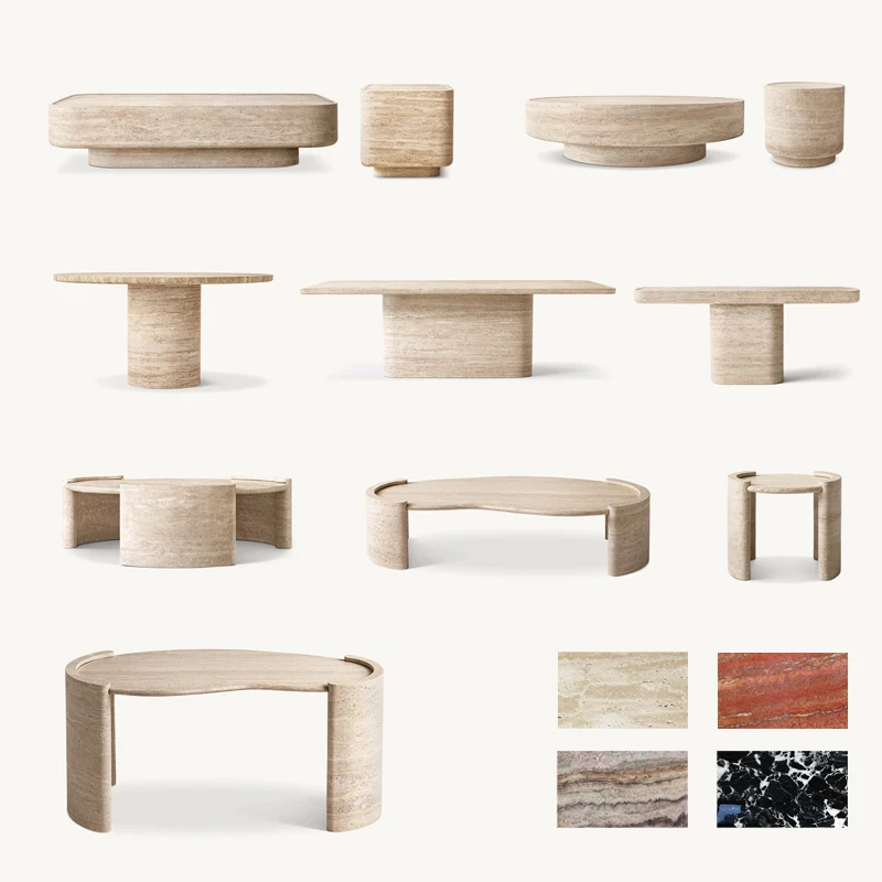 Nordic style modern minimalist home furniture round table creative living room marble beige stone travertine coffee table