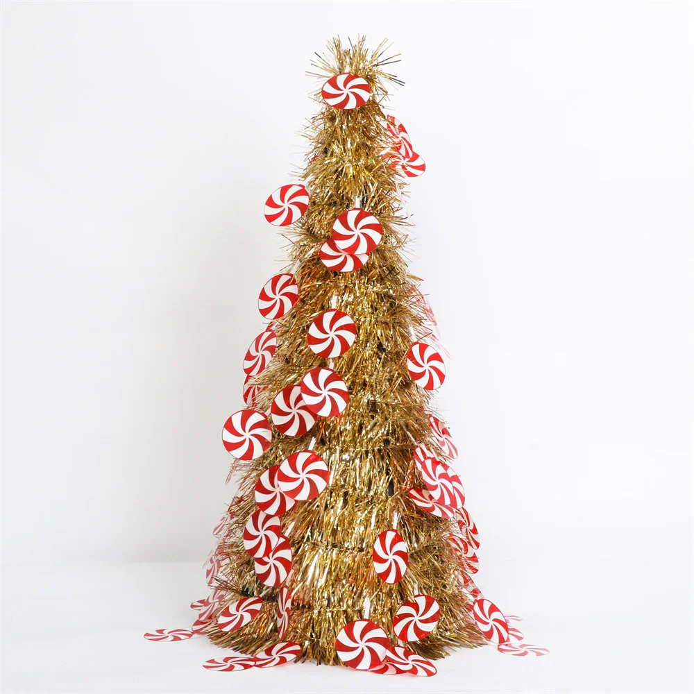 Wholesale party supplies Christmas 48cm Christmas PET tinsel tower tree with lollipop ornaments