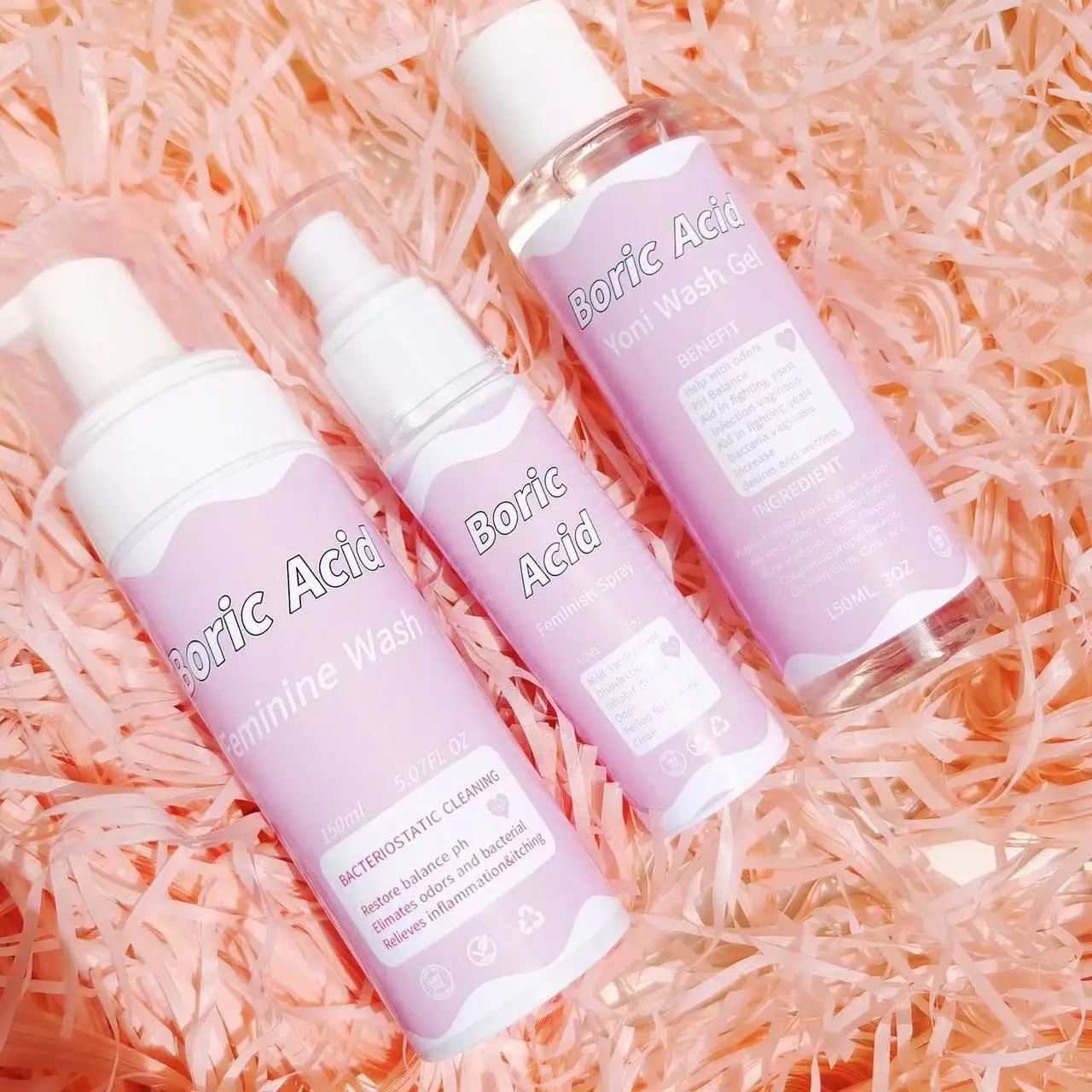 Private Label Boric Acid Feminine Yoni Wash Gel Products Intimate Hygiene Vagina Whitening Tightening Gel Wash Foam