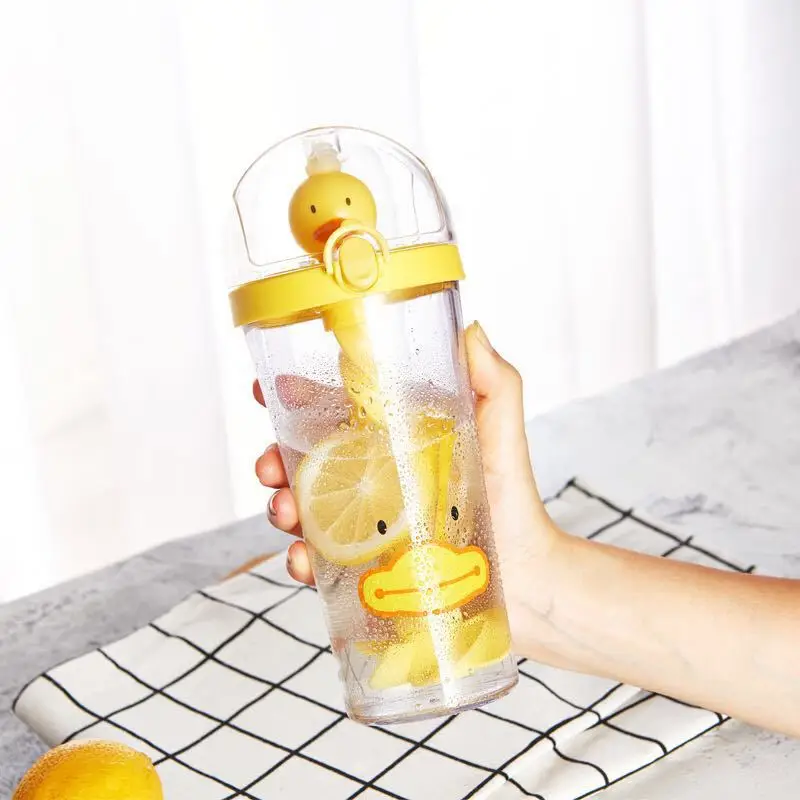 Wholesale stirring cup large capacity cute cartoon animals tumbler cups plastic water bottles with straw