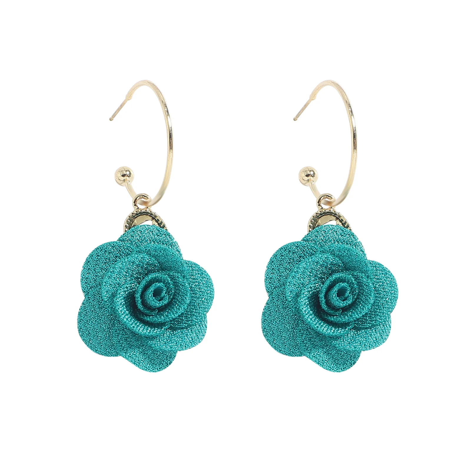 European and American French style 2021 new trendy Hong Kong style elegant flower cloth earrings