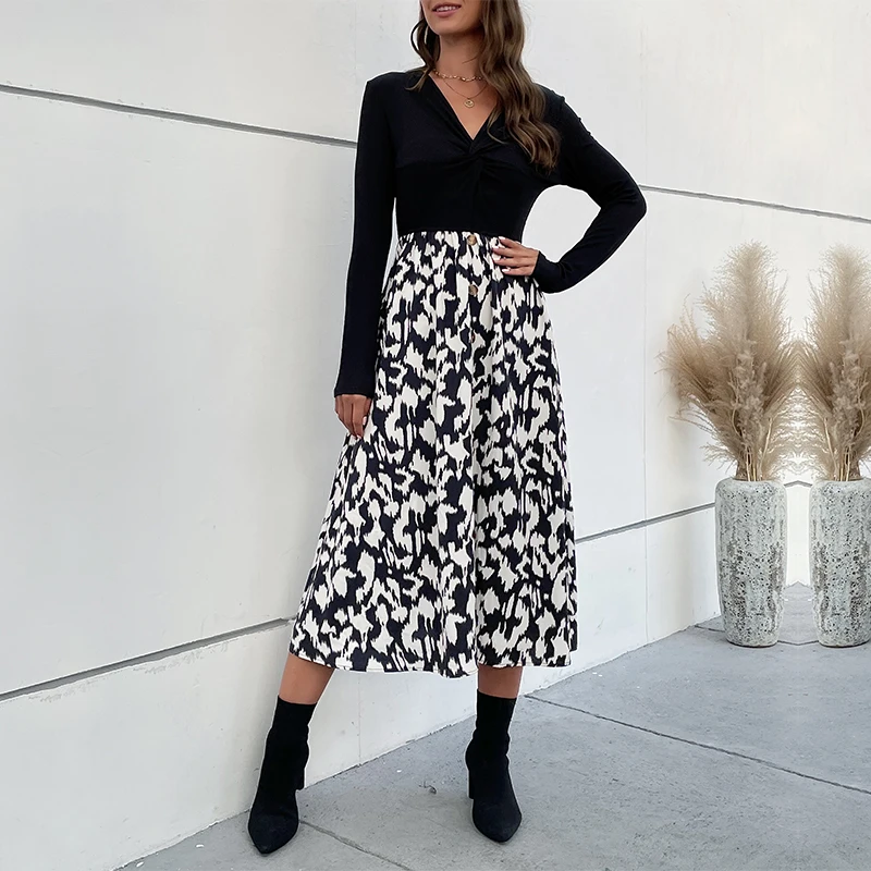 Holiday Beach Boho Bohemian Dress Womens Significantly Lanky Waist Skirt Printed Chiffon Patchwork Long Dress