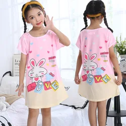 Wholesale Cute Cartoon Summer Girls Wear Thin Short-sleeved Pajamas Nightdress Kids Girls Lovely Indoor Home Dress Sleepwear