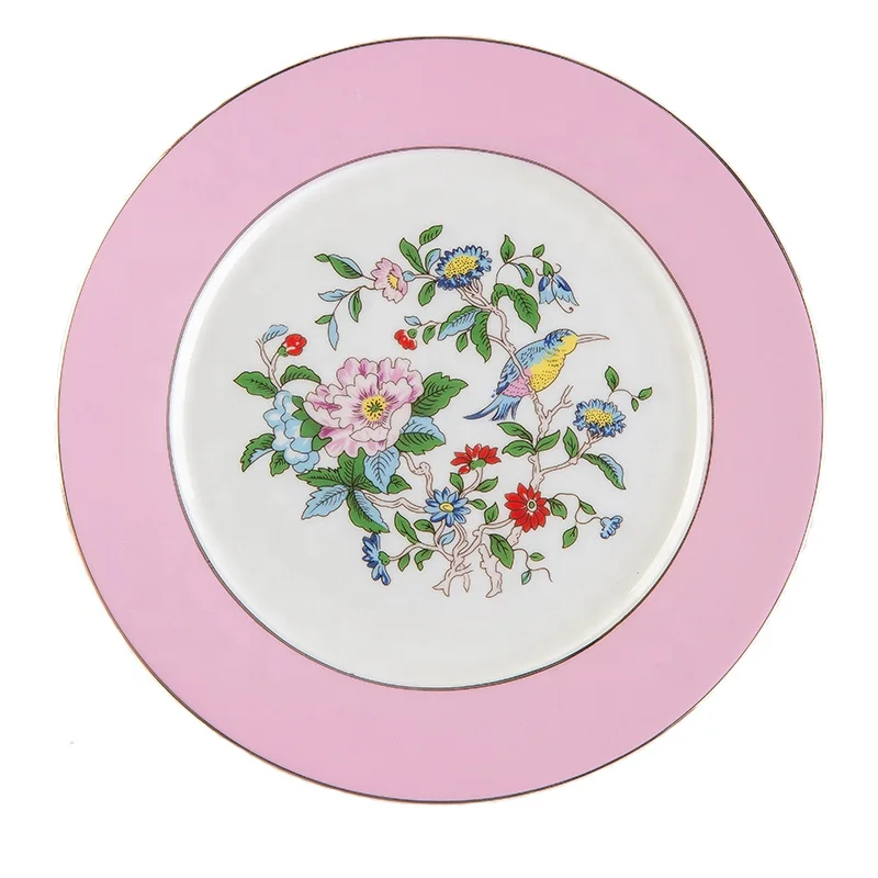 European bone china dish plate flower and bird pattern plate 8 /10 inch snack plate porcelain breakfast disc