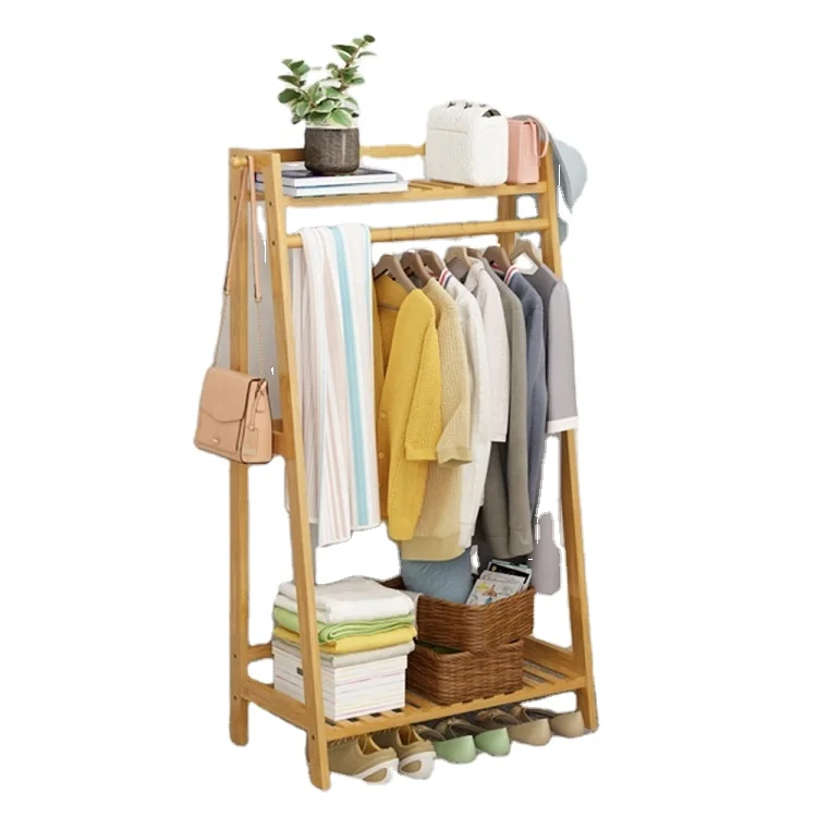 Refined-bam Clothes Rack Wooden Coat Rack,Hanger Landing Coat Rack Bedroom Shelf Bamboo