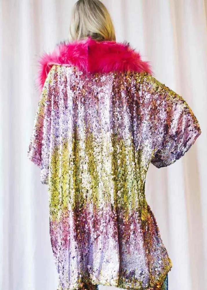 ready  drop shipping lady women fashion stage  performance concert  party  discolour sequins  amazing long hiphop luxury coat