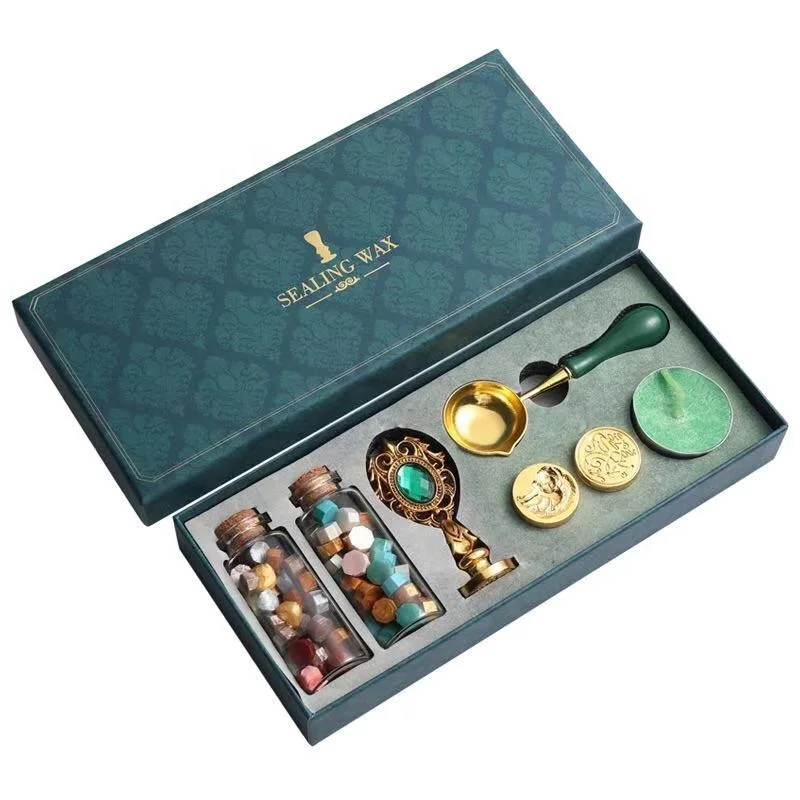 3pcs Head Wax Seal Retro Box Kit with Sealing Wax Beads Spoon Stamp Set DIY Scrapbooking Tools Sticks Melting Material Gift Box