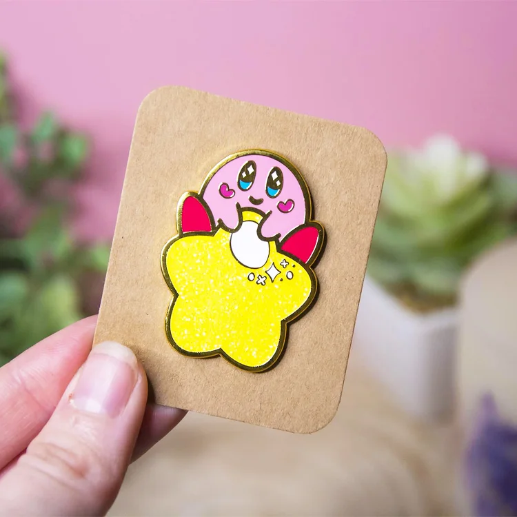 New creative cartoon Kirby craft paint badge glow in dark wholesale soft enamel pin with epoxy