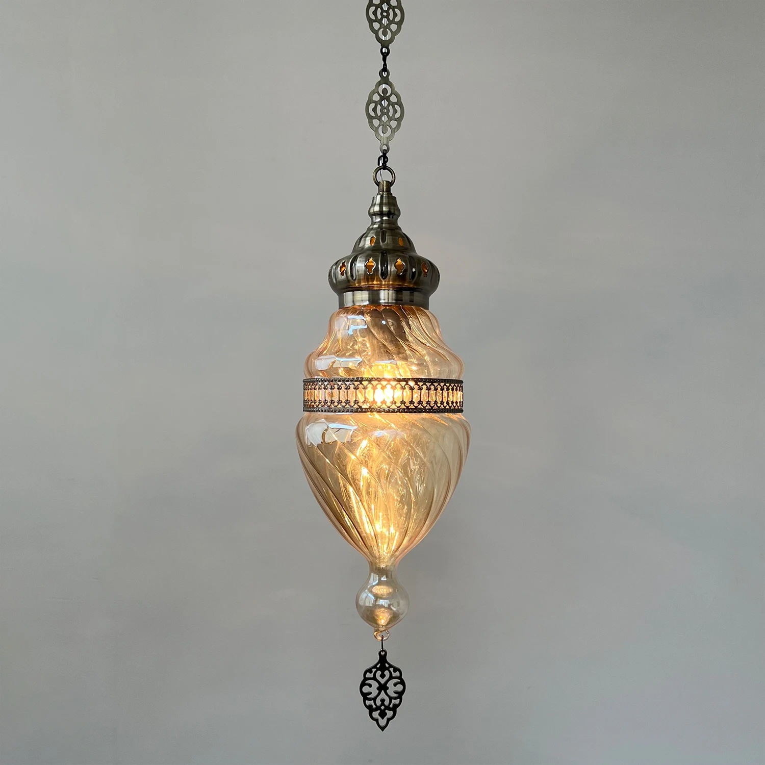 Dubai Light Tea Color Handmade Glass Moroccan Chandelier for Boutique Inns, Restaurants Cafés, Hotels and Bedroom Nightstands