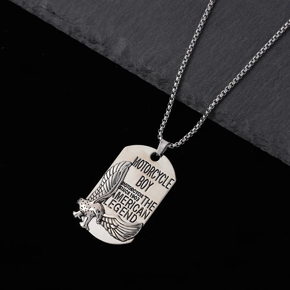 Black Custom Necklace Writing Jewelry Vintage Men Hip Hop Pendants Stainless Steel Punk Pendants