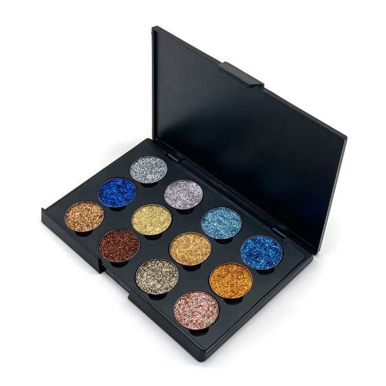 Black 12 Wells Magnetic Eyeshadow Palette Empty Packaging; Features Glitter Matte Finish Shimmer for All Skin Tones Eye Makeup