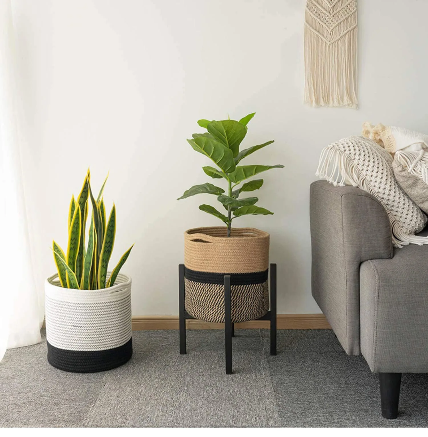 Wholesale Foldable Cotton Woven Rope Plant Basket For Flower Pot Home Decor Planters Storage Organizer Laundry, Grocery Basket