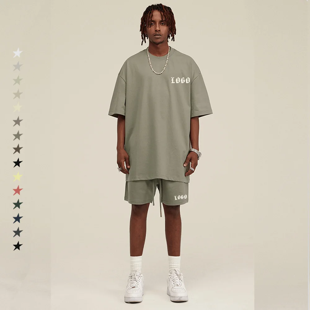 Oem print your logo custom unisex brand tshirt and shorts set blank oversized two piece set men t shirt and short set