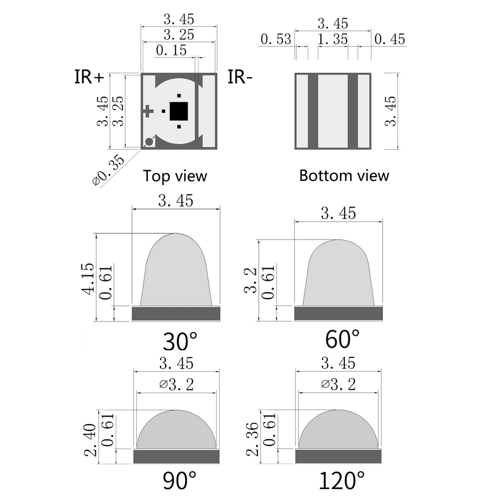 IR 30 60 90 120 degree beam angle 1W 3W 900nm 910nm 920nm 940nm 960nm 970nm 980nm 985nm 3535 smd leds