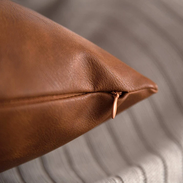 Leather Throw Pillow Covers  Thick Cognac Brown Modern Solid Decorative Square Bedroom Living Room Cushion Cases for Couch Bed