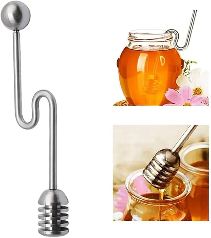 304 Stainless Steel Honey Dipper Multi Use Mixing Stirrer for Honey Syrup Chocolate Honey Spoon with Wand for Pots and Jars