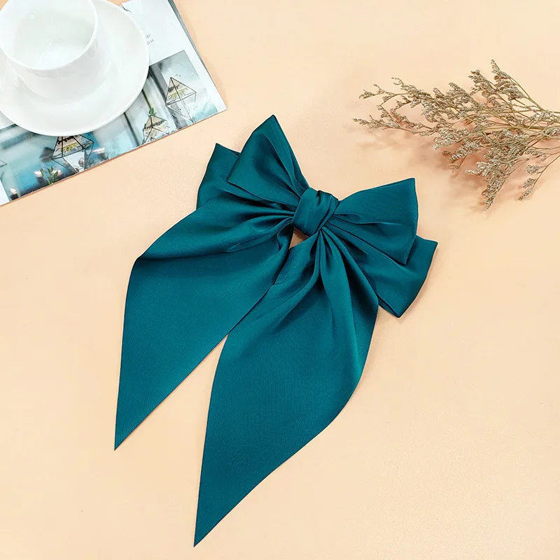 New Spring Summer Rainbow Color Hair Accessories Soft Fabric Long Bowknot Elegant Hair Clips For Girls