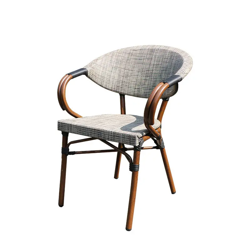 French style Rattan Bamboo look aluminum wicker bistro chair with arm for cafe restaurant