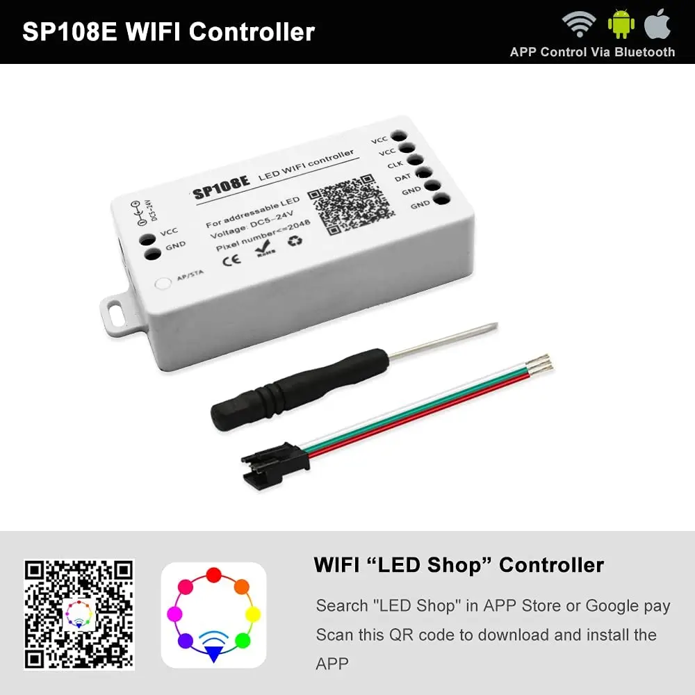 WS2812B WS2812 IndividuaIIy AddressabIe RGB Led Strip Light 20m Kit DC5V Led Transformer Power SuppIy SP108E WiFi ControIIer (60