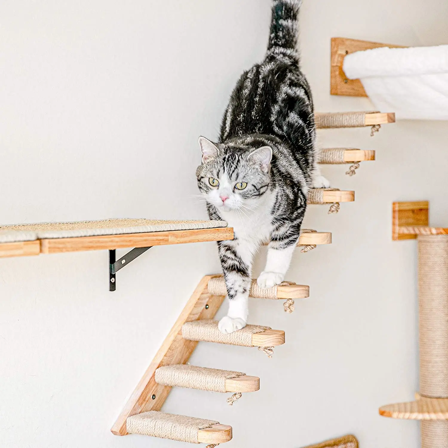 Four Step Cat Stairway with Jute Scratching  Wall Mounted Cat Climbing Shelf