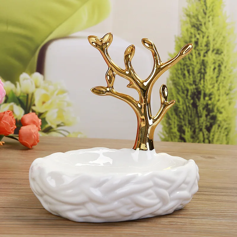 Ins creative bathroom decoration custom Nordic branch ceramic jewelry ring box