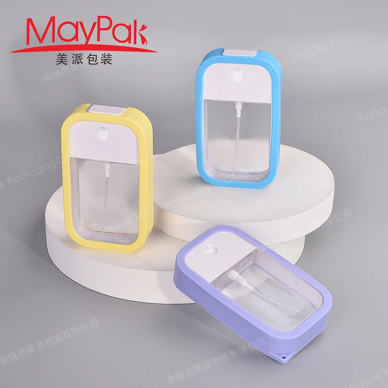 Low MOQ 45ml empty plastic hand sanitizer credit card mist spray bottle with silicone case and keychain