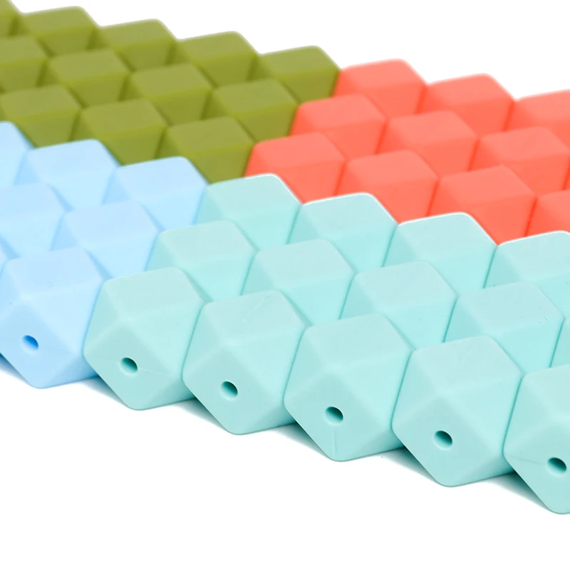 
14Mm 17Mm Wholesale 100% Food Grade Bpa Free Yellow Black Dark Red Hexagon Custom Round Teething Soft Silicone Loose Beads 