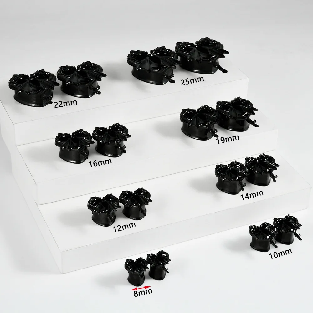 NUORO Punk Stainless Steel Dragon Ear Tunnels Black Double Flared Ear Gauges Expander Stretching Tunnels Earlobe Plugs