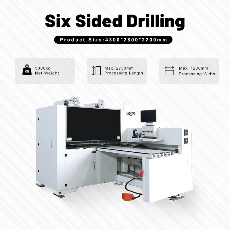 ZICAR Furniture Making Six Side Wood Panel Drilling Cnc Router Machinery nanxing CNC BORING MACHINE