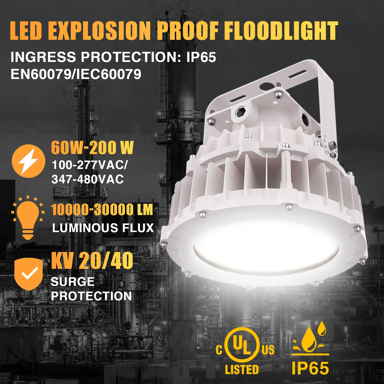 ATEX approved IP65 Explosion Proof Emergency Light led 60W 80w Hazardous Area Oil and Gas Filed explosion-proof lights