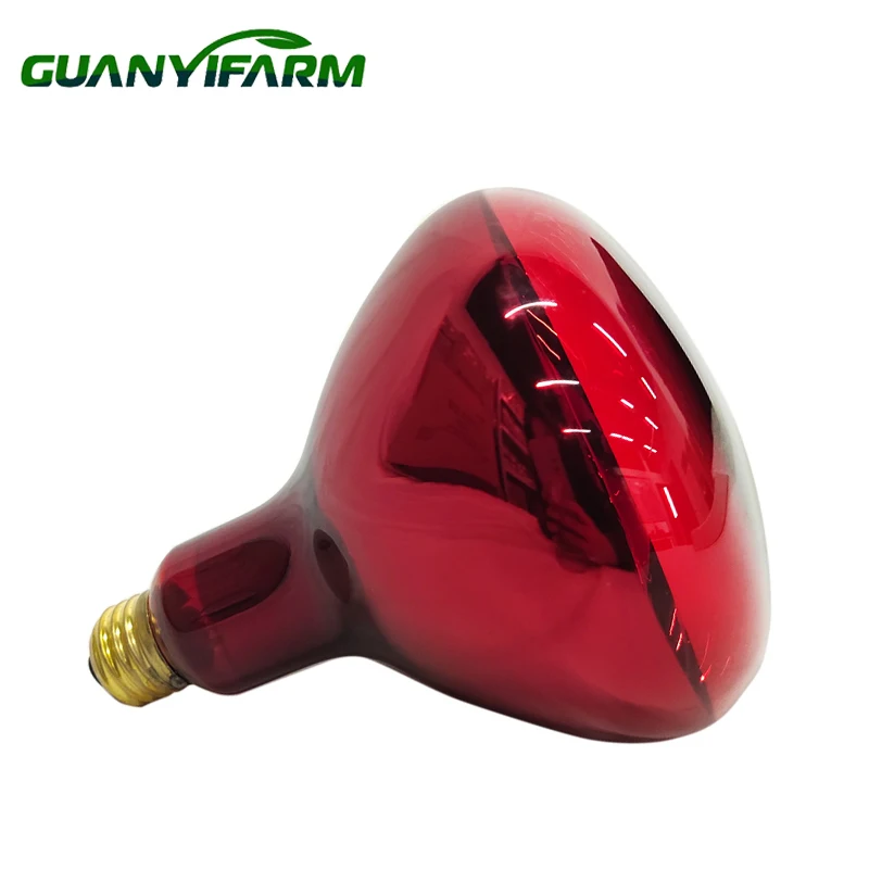 Guanyifarm R40 R125 375W E26/E27 Infrared Heat Lamp Poultry Farm White Light Farms Warming Glass 250W E26/E27 Infrared Light