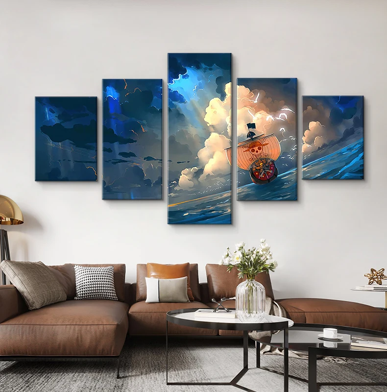 Hot sale 5 panels home decor canvas painting set Japanese style 3d anime poster wall art with stretched frame