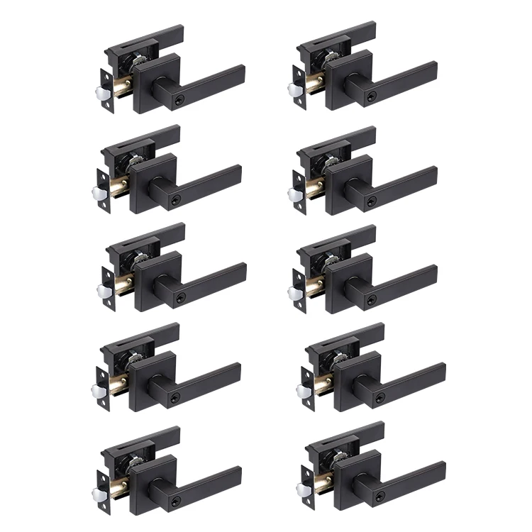 10 Pack Modern Zinc Alloy Security Square 3 Lever Lock Entry Door Lever Handle Lock Set Bedroom Door Knobs with Lock and Key