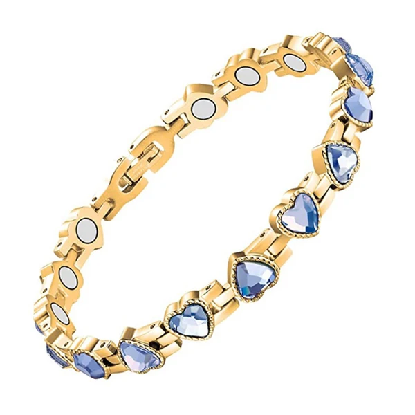 Hot Sale Factory Wholesale Gold Plated Crystal Heart Magnetic Stainless Steel Bracelets For Women