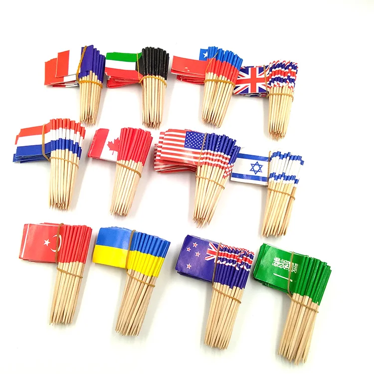 Manufacturer Direct Sales Customized National Flag Pick Cupcake Toppers Toothpick Flags